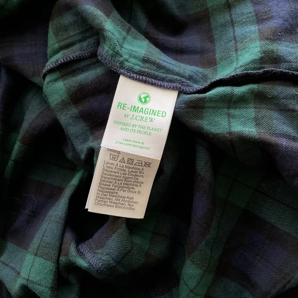 NWT J.Crew Womens XL Black Watch Plaid Ruffle Top Green Navy Square Neck Blouse